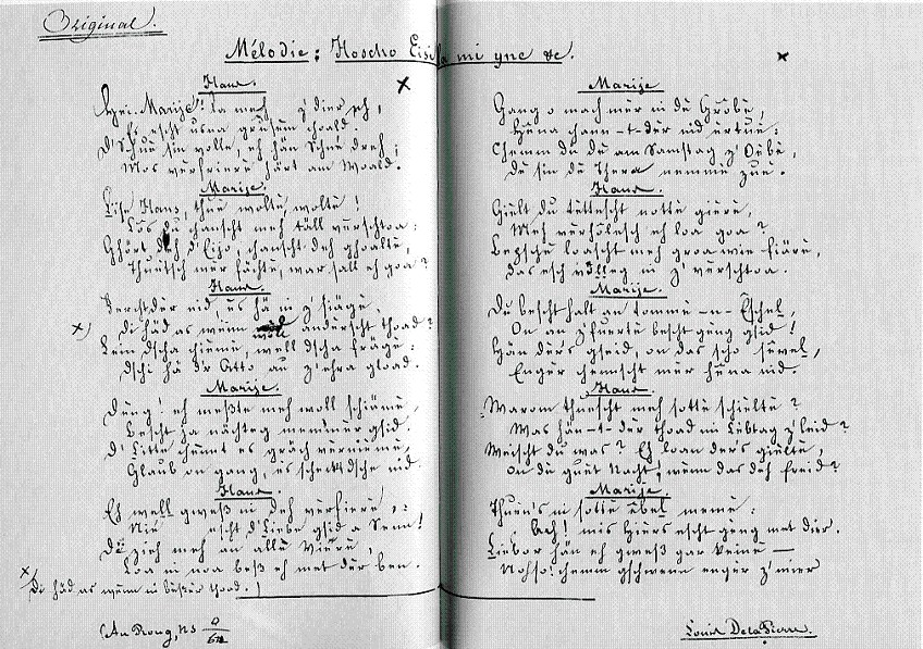 Il manoscritto della poesia "Hans òn Marije" di Louis Zumstein